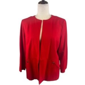 MISOOK Red Knit Open Front Blazer Jacket Single Close Career Business Size Small